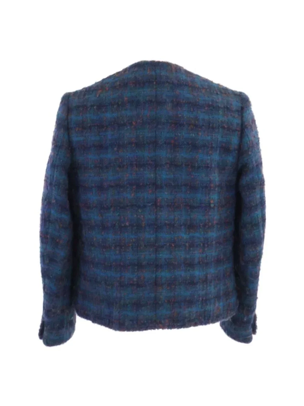 Chanel Check CC Logo Button Tweed Collarless Jacket 36